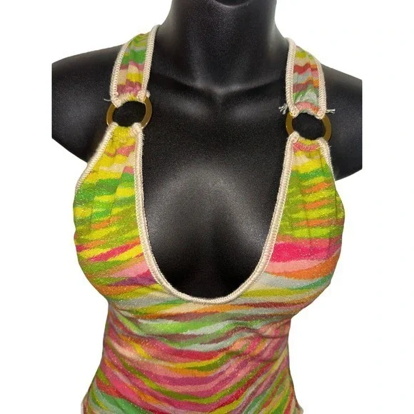 New With Tags BECCA by Rebecca Virtue One Piece Swimsuit Women's Stripe Metallic - Picture 3 of 12